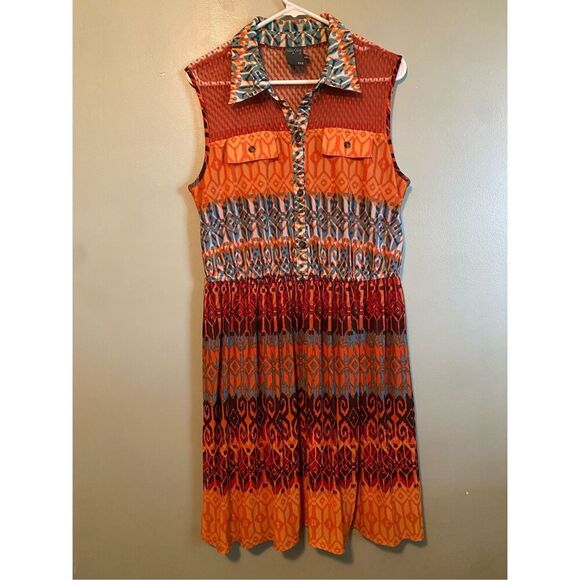Gabby Skye Orange & Blue Printed Sleeveless Fit & Flare Mini Dress 12 - Picture 1 of 8